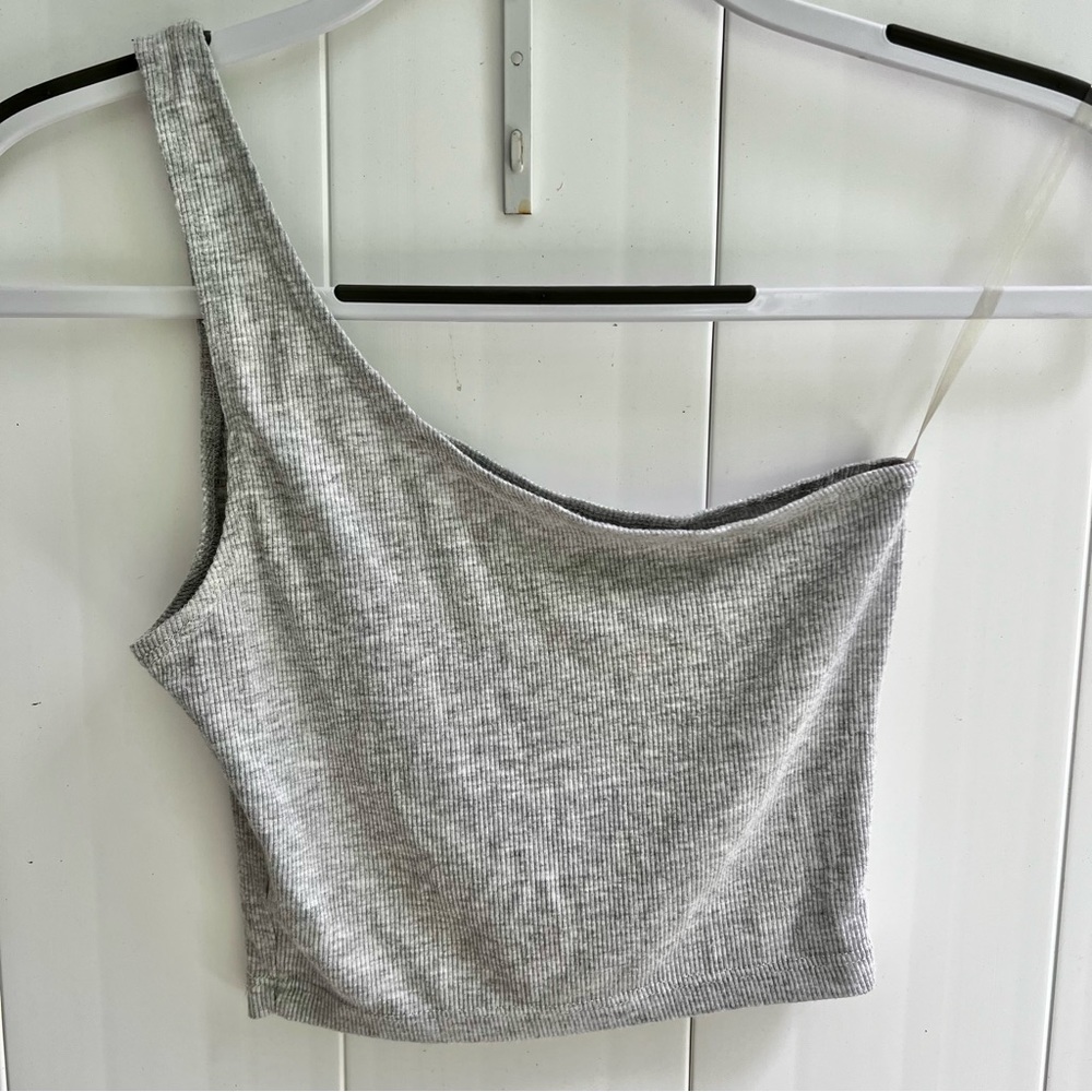 JOAH BROWN Single Strap Crop Top in Pearl Gray SIZE S/M